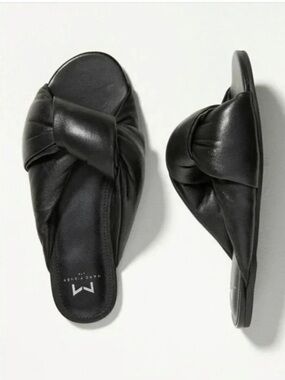 Marc Fisher Olgalia Black leather Knotted Slide Sandals